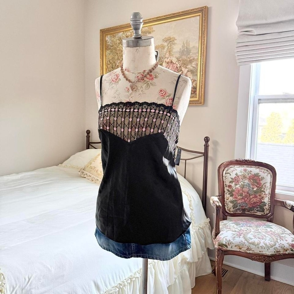 black lace cami y2k delicates black cami top size medium - Picture 2 of 7